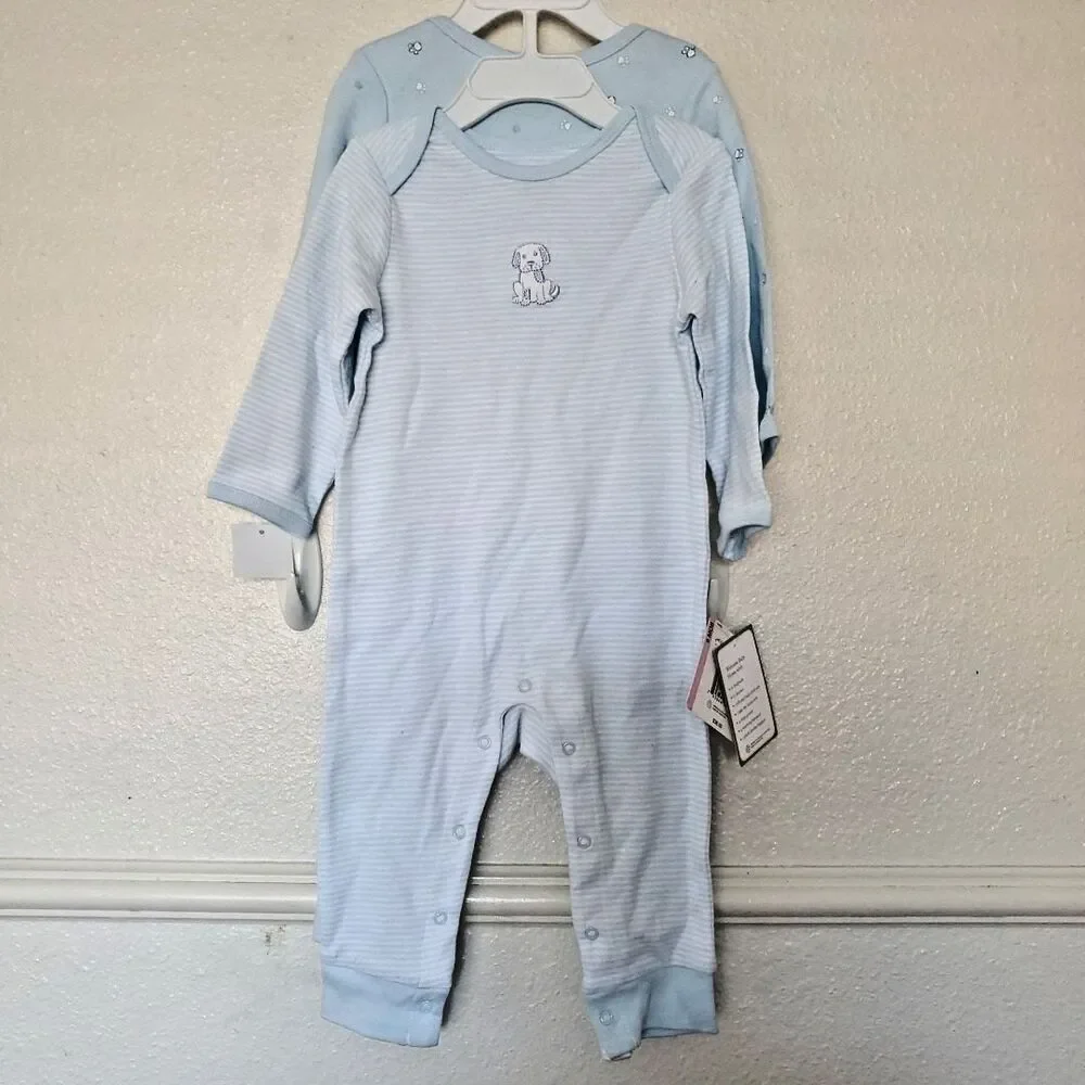 Little Me Doggy Run Blue Bodysuit Set of 2 Organic Cotton 9Months
